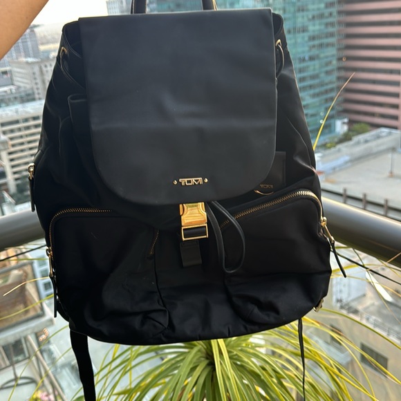 Tumi Backpack Rivas Nylon and Leather Trimmed with Gold Hardware - Picture 3 of 17